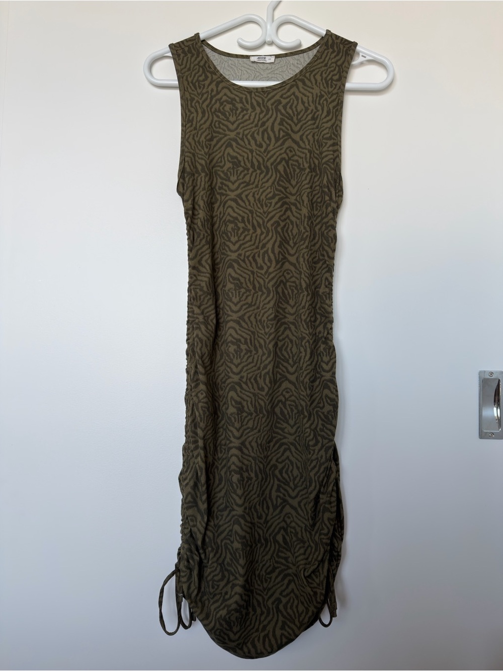 Olive green and black Ruched-side length adjustable tank bodycon dress - size L